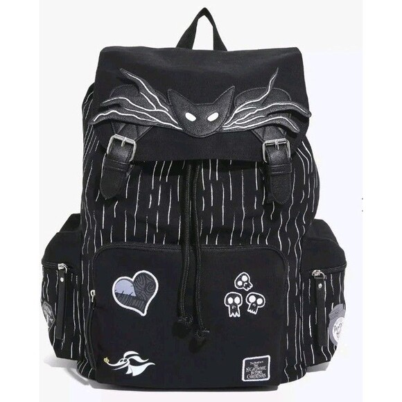 The Nightmare Before Christmas Jack Skellington Patches Slouch Backpack Black - Picture 1 of 14